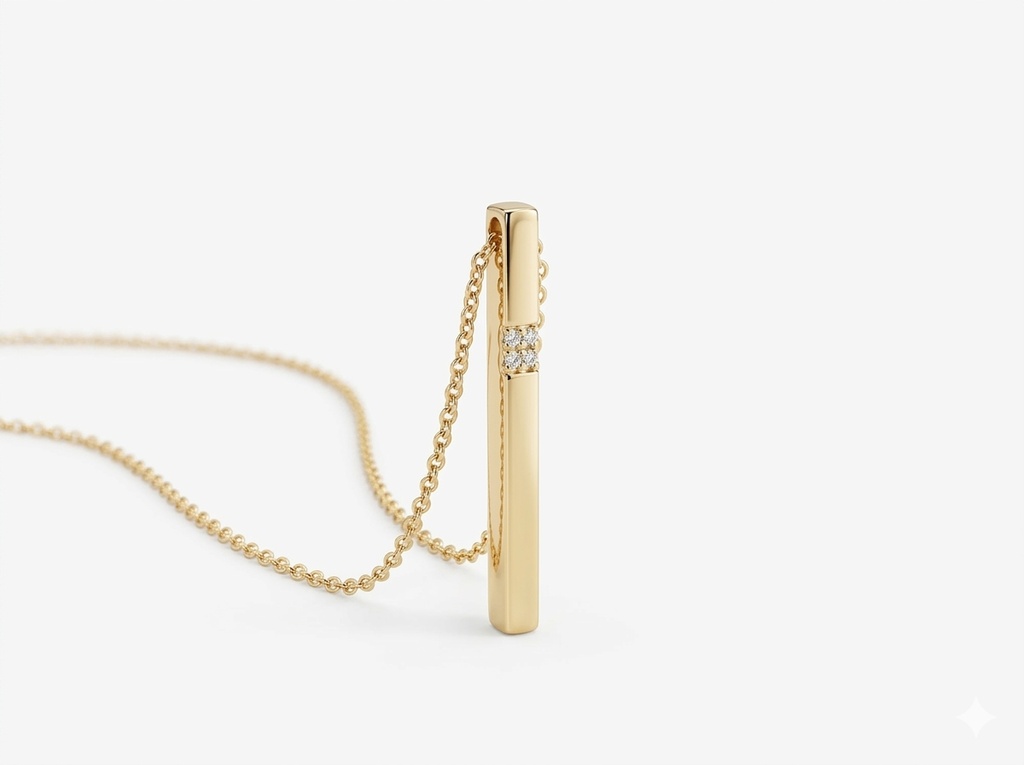 14K Yellow Gold Four-Stone Diamond Cluster Vertical Bar Pendant. (14K Yellow Gold)