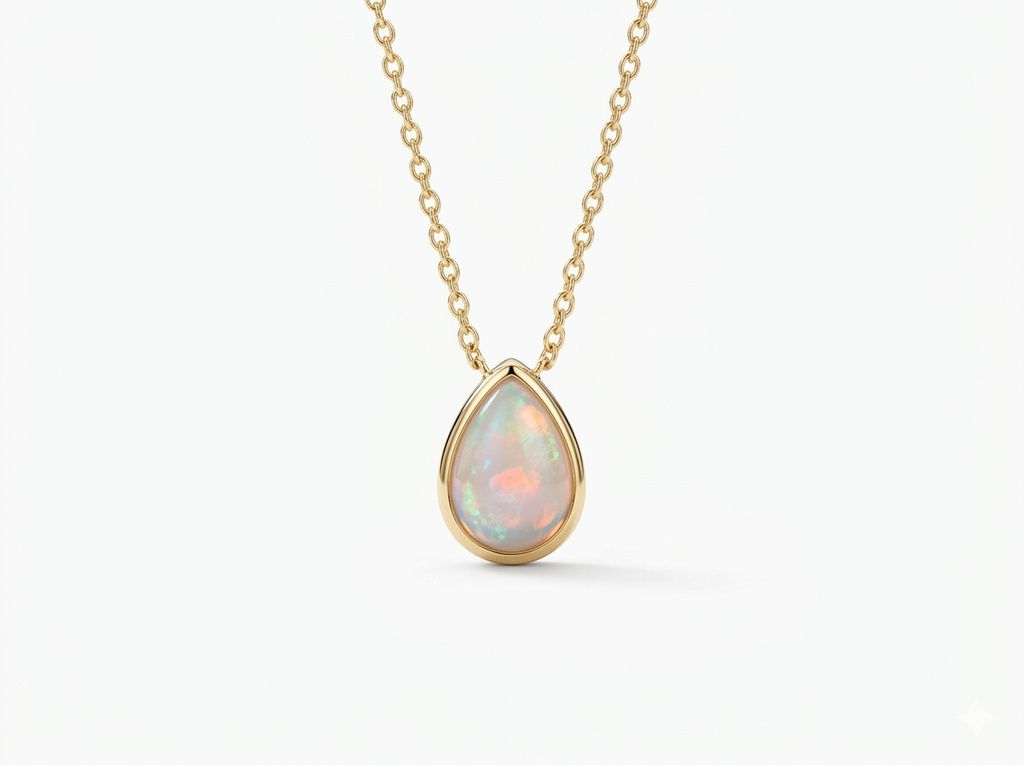 14K Yellow Gold Bezel-Set Pear-Shaped Opal Solitaire Pendant. (14K Yellow Gold)