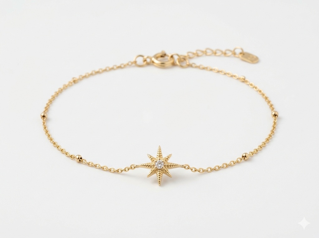 14K Yellow Gold Pavé Diamond Starburst Station Bracelet. (14K Yellow Gold)