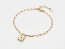 14K Yellow Gold Paperclip Link Chain Padlock Charm Bracelet.