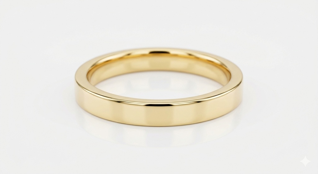 14Kpolished flat square-edge men's wedding band. (14K Yellow Gold)