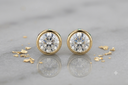 14k Gold Bezel-Set Round Diamond Stud Earring with Multi-Gemstone Accent Rim.